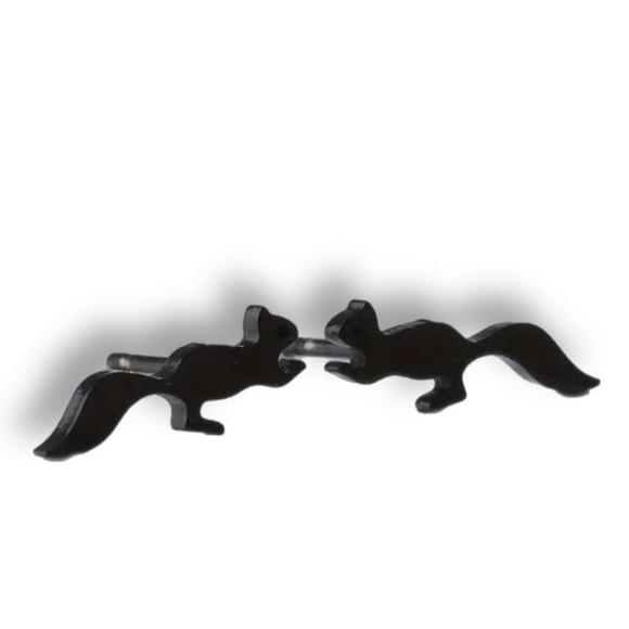 Black Squirrel Stainless Steel Minimalist Stud Earrings with Backs - Picture 3 of 4